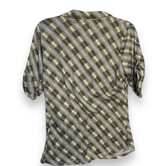 Bongo Button Up Shirt Women's Large Multicolor Geometric Pocket Roll Tab Sleeve - Picture 3 of 8